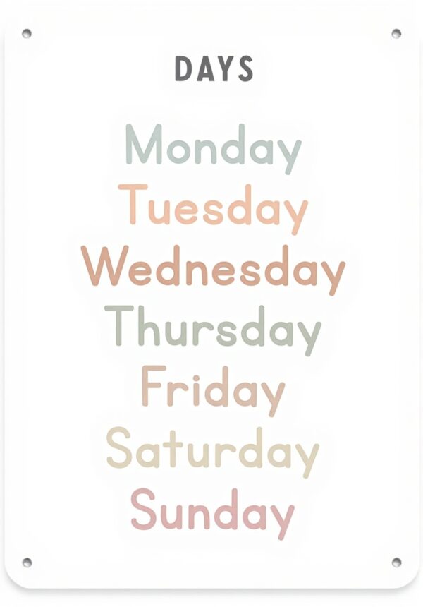 Poster vintage metallo Days of the Week decorazione casa