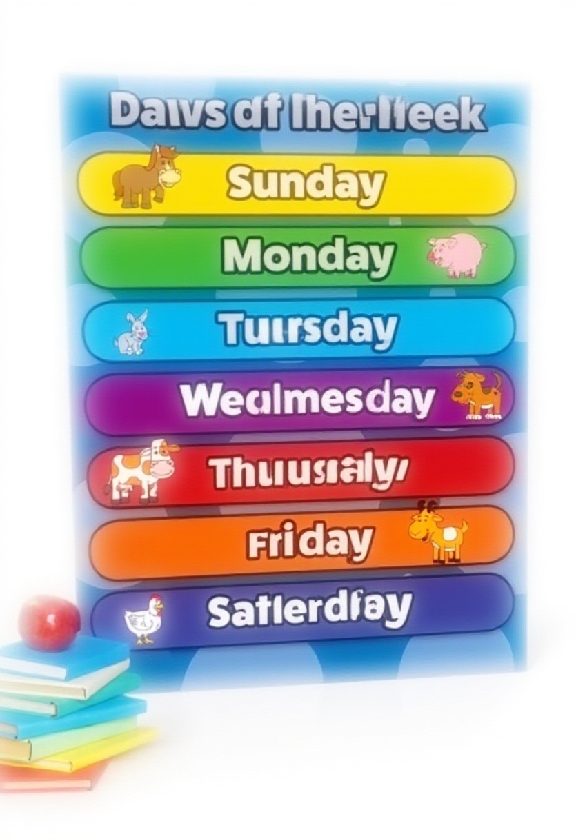 Poster Giorni Settimana Impermeabile Bambini Decorazione