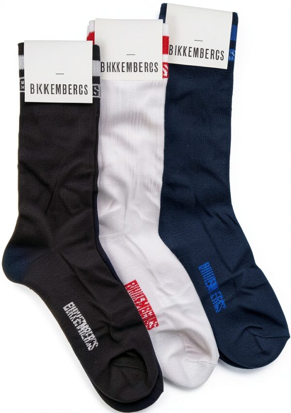 Calzini Bikkembergs uomo set 3 paia spugna bianco blu nero