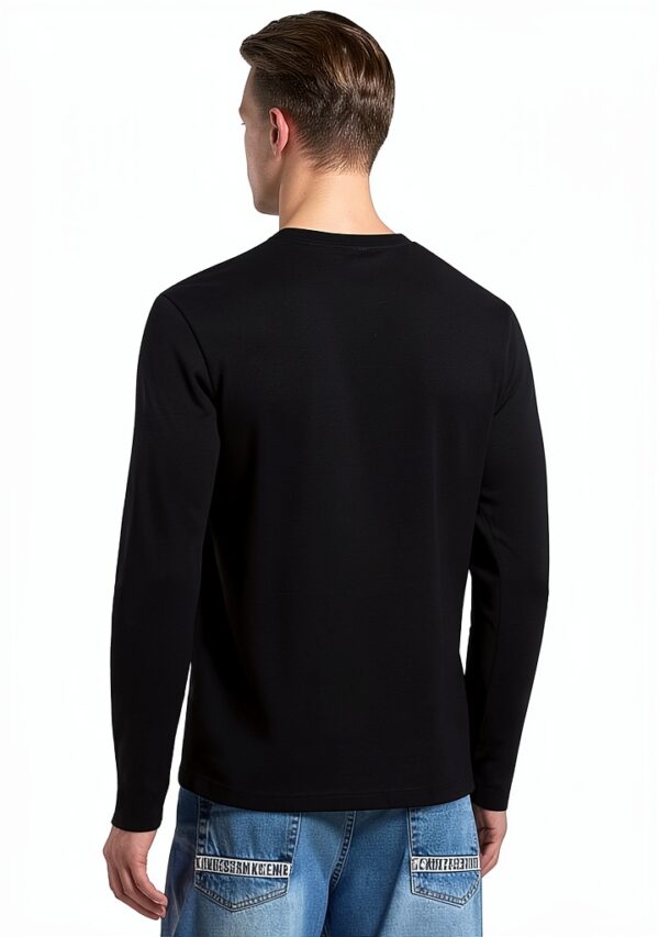 Maglietta Logo Girocollo Manica Lunga Uomo Nero Bianco XL S-3