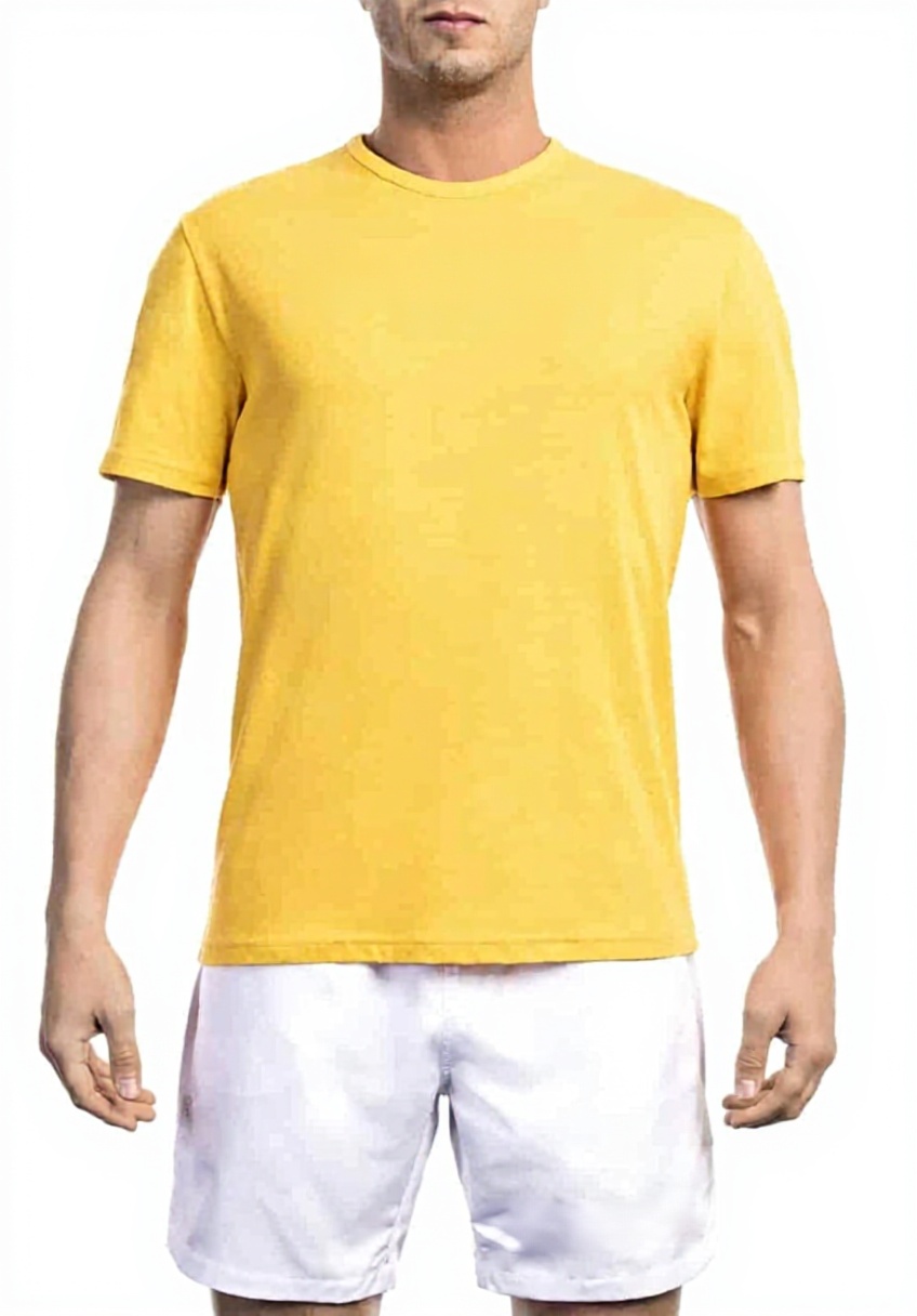 T-Shirt Bikkembergs uomo in cotone giallo su sfondo neutro
