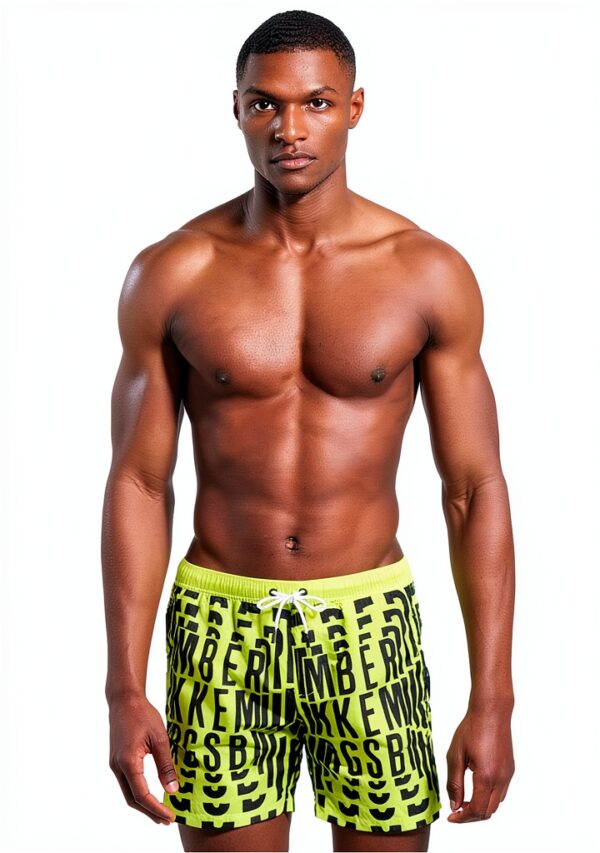 Bikkembergs Costume Uomo Boardshort Giallo Poliestere Stampa