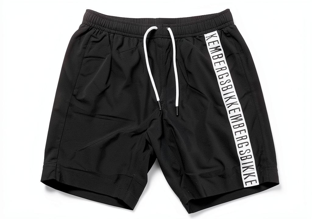 Bikkembergs Costume Uomo Bermuda Elastico Tasche Zip Nero on a beach towel
