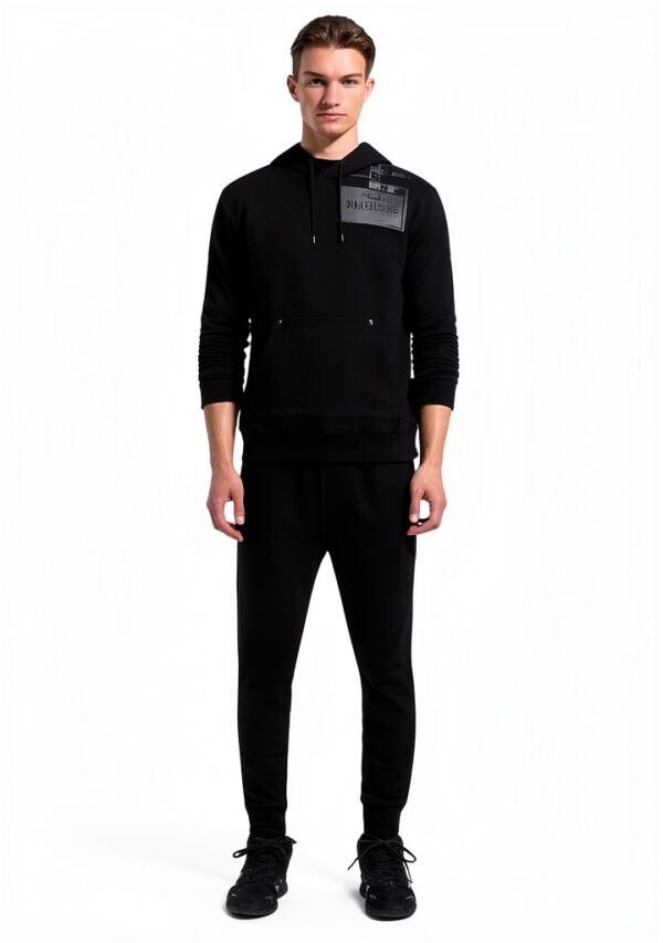 Giacca con cappuccio maxi tasca avanti stampa unisex nero-3