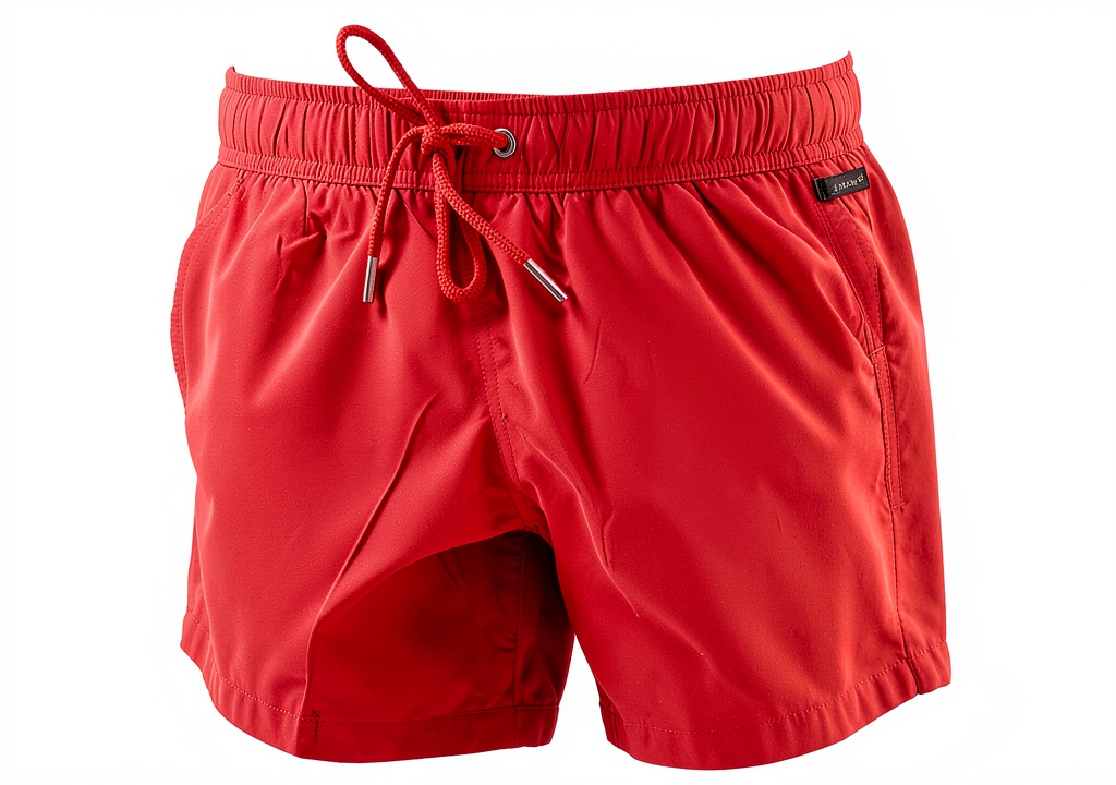 Uomo che indossa costume Bikkembergs boxer in spiaggia, dettaglio tasca posteriore e strapp