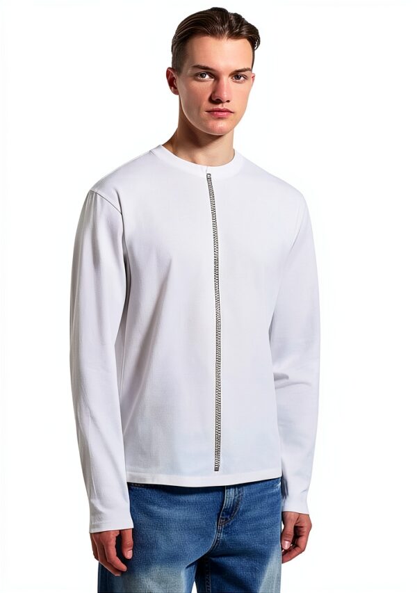 Maglia Logo Girocollo Manica Lunga Uomo Nero Bianco XL S-1