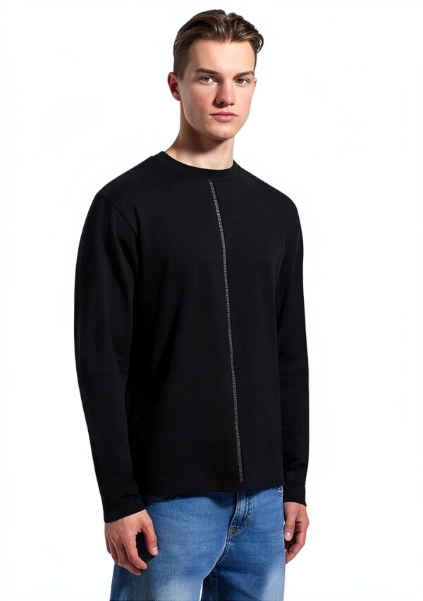 Maglietta Logo Girocollo Manica Lunga Uomo Nero Bianco XL S-4
