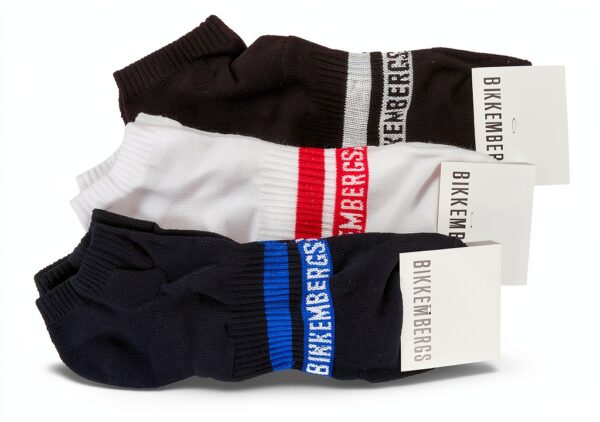 Calzini Bikkembergs Uomo Set 3 Paia Sneakers Bianco Blu Nero-0