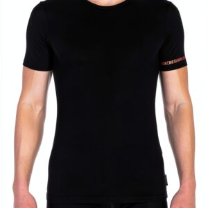 Bikkembergs Pacco da 2 T-Shirt Intima Girocollo con Scritta sulla Manica - Uomo - Cotone Elasticizzato (Nero-Scritta, S)-0