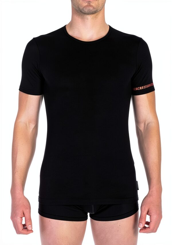 Bikkembergs Pacco da 2 T-Shirt Intima Girocollo con Scritta sulla Manica - Uomo - Cotone Elasticizzato (Nero-Scritta, S)-0